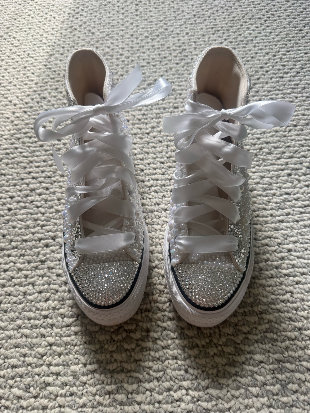 White Converse Pearl & Crystal High-Top Sneakers. Bride, bachelorette , wedding - Picture 2 of 7
